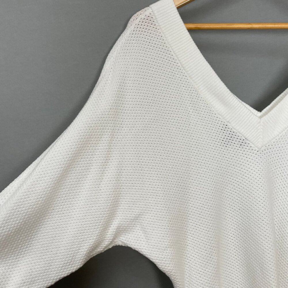 Express Batwing Sweater White Open Knit Women Size Small V-Neck Dolman Slouchy - Picture 11 of 11